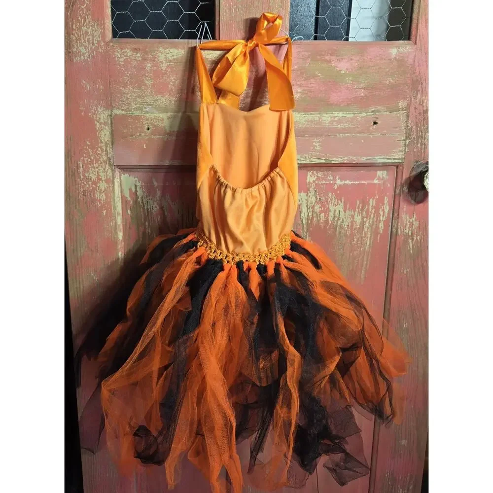 Halloween Costume Pumpkin‎ Dress Orange Black Tulle Skirt Dress Toddler M 3T ?
